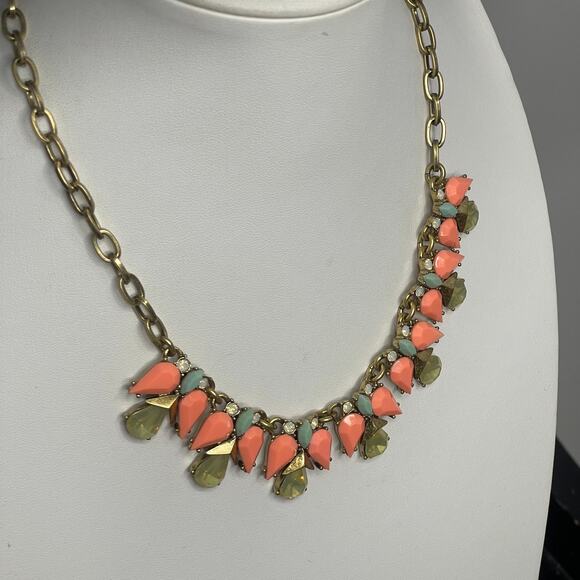 J. Crew crystal statement necklace peach and citrine in gold tone trendy boho - Picture 11 of 15